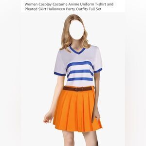 Women Cosplay Costume Anime Uniform T-shirt and Pleated Skirt Halloween Outfits